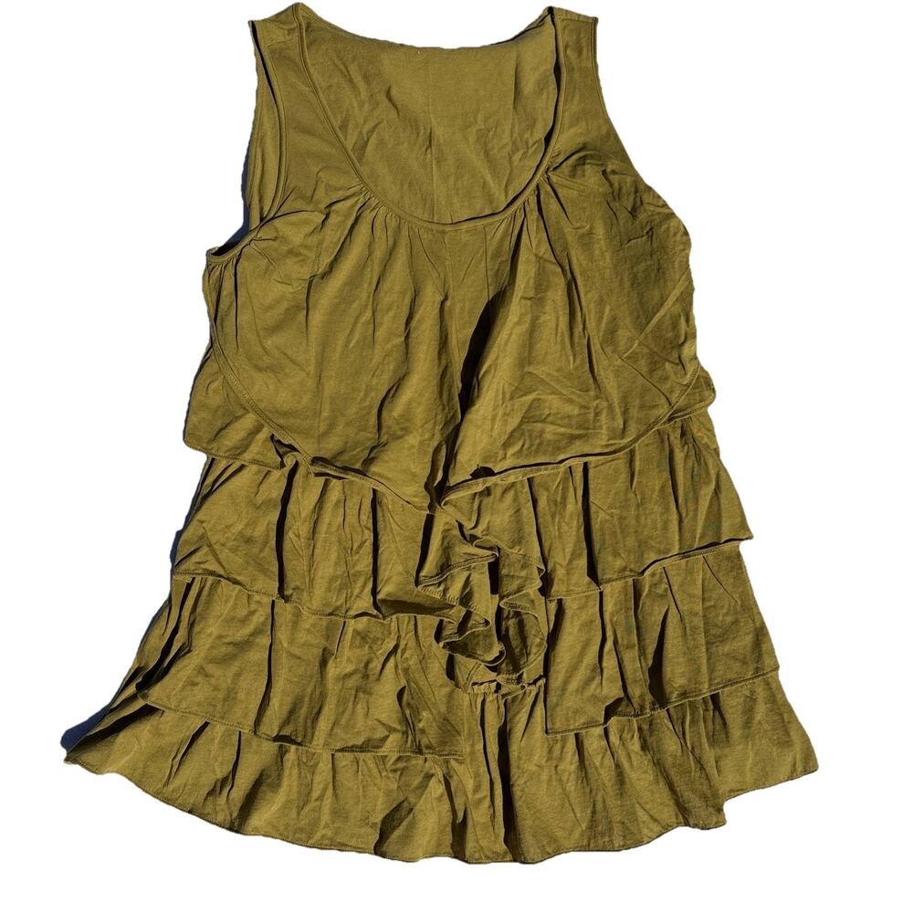 Garnet Hill Pima Cotton Ruffle Tank Top Sz L Olive Green Preppy Cottagecore